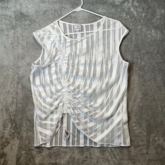 Staci Snider Primrose Top in White Stipe Mesh Size‎ Large - Picture 1 of 7